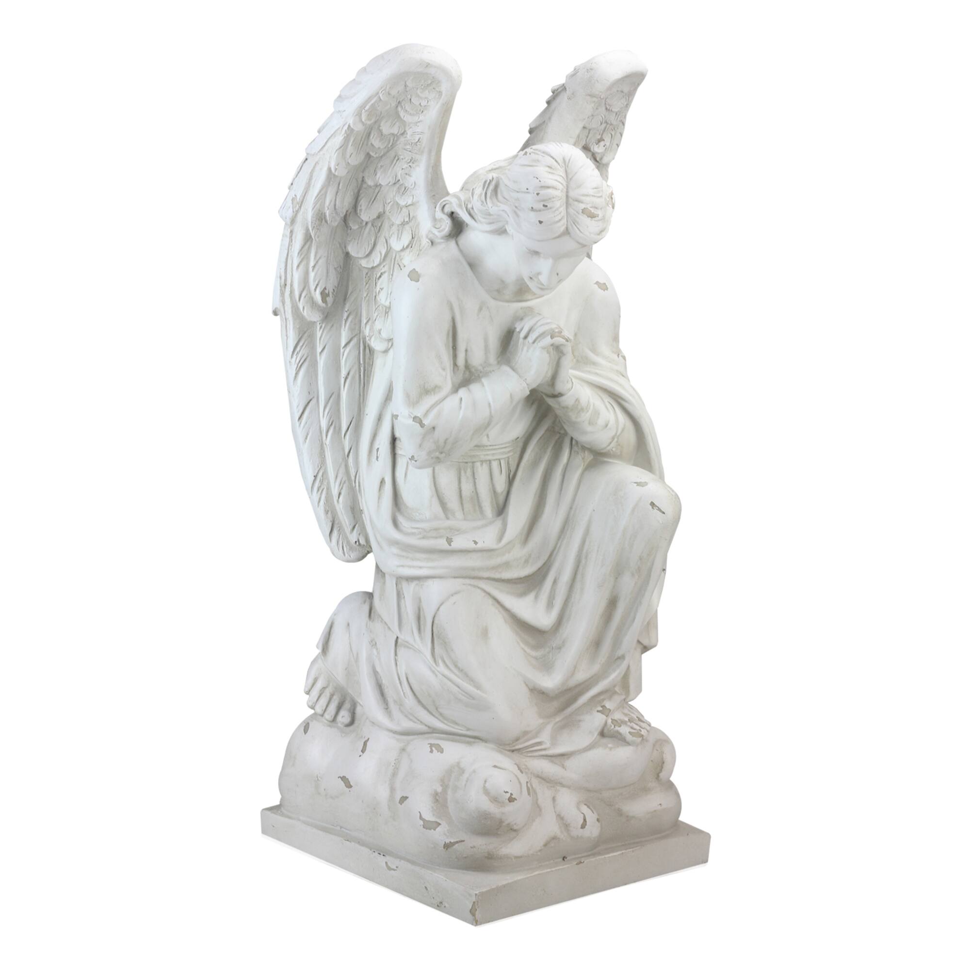 23.5" Distressed Ivory Kneeling Praying Angel Garden Statue